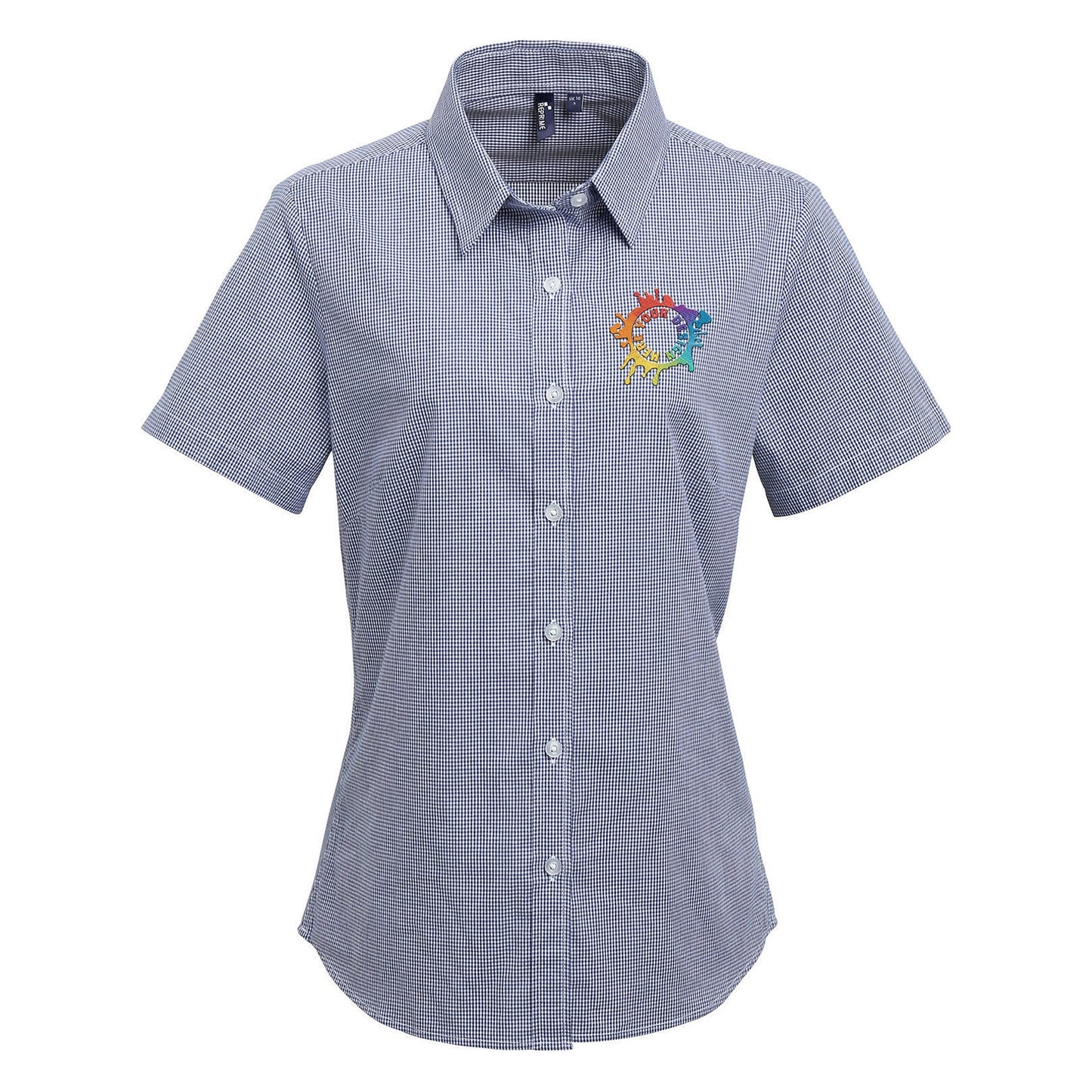 Artisan Collection by Reprime Ladies' Microcheck Gingham Short-Sleeve Cotton Shirt Embroidery - Mato & Hash