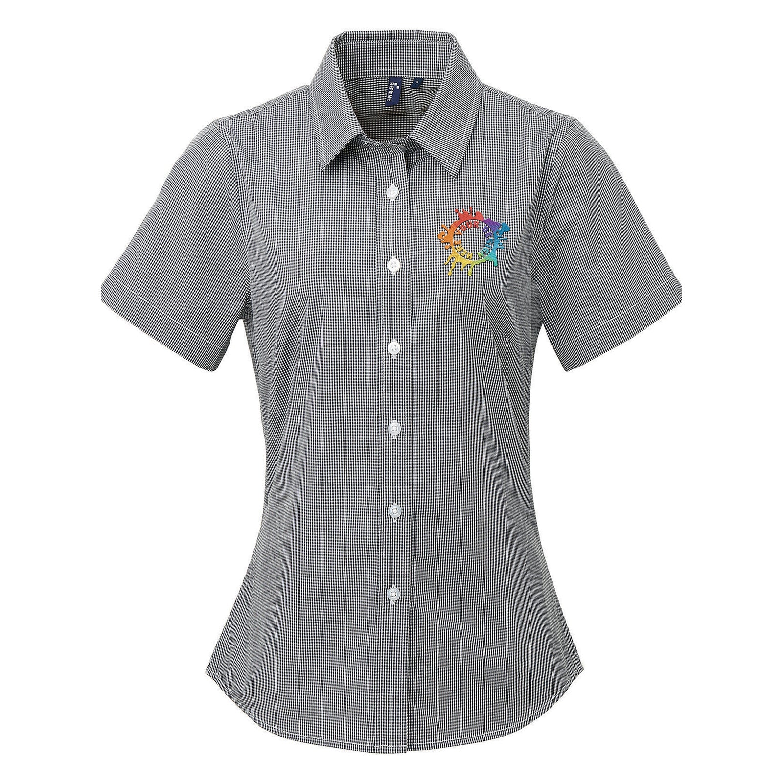 Artisan Collection by Reprime Ladies' Microcheck Gingham Short-Sleeve Cotton Shirt Embroidery - Mato & Hash