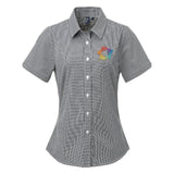 Artisan Collection by Reprime Ladies' Microcheck Gingham Short-Sleeve Cotton Shirt Embroidery - Mato & Hash
