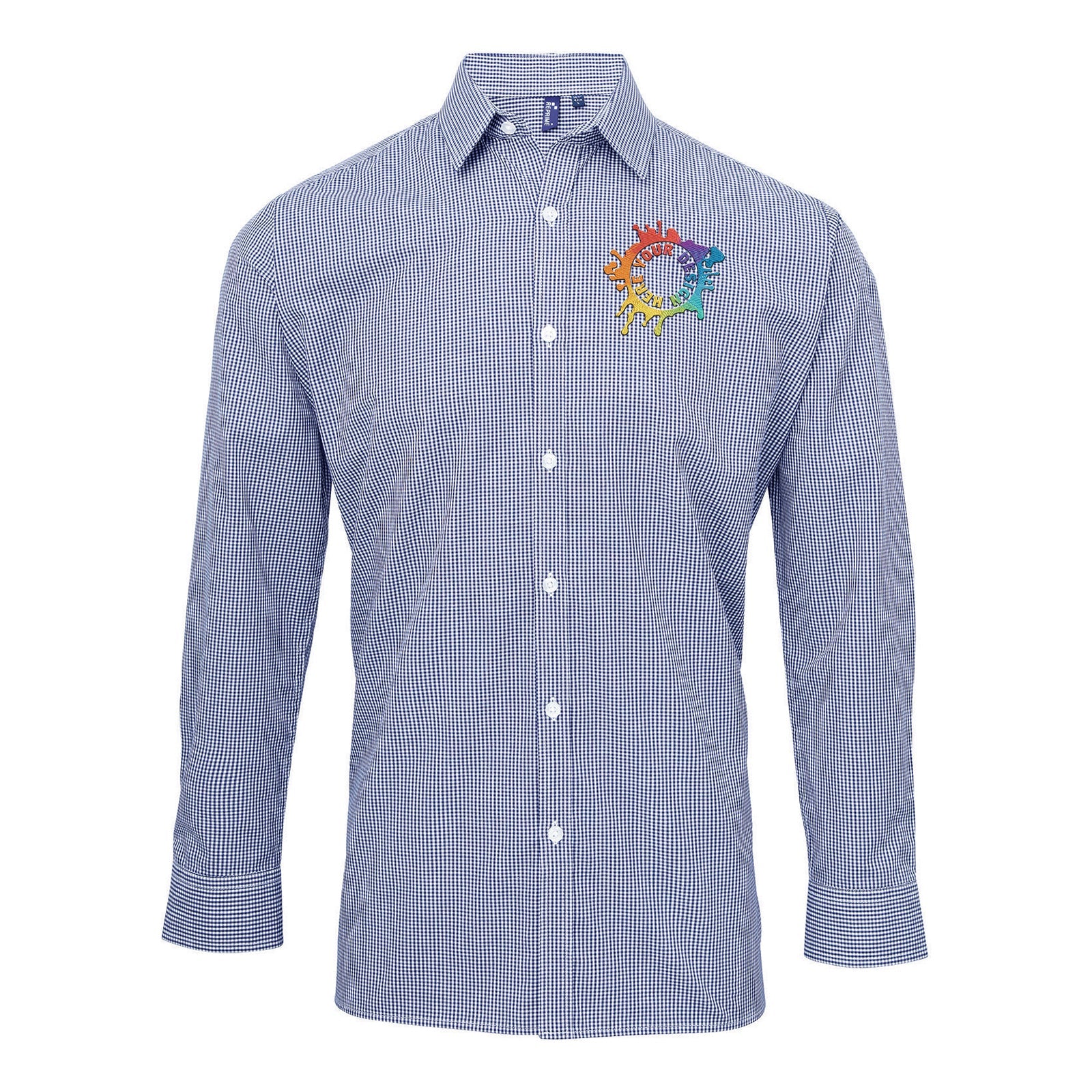 Artisan Collection by Reprime Men's Microcheck Gingham Long-Sleeve Cotton Shirt Embroidery - Mato & Hash