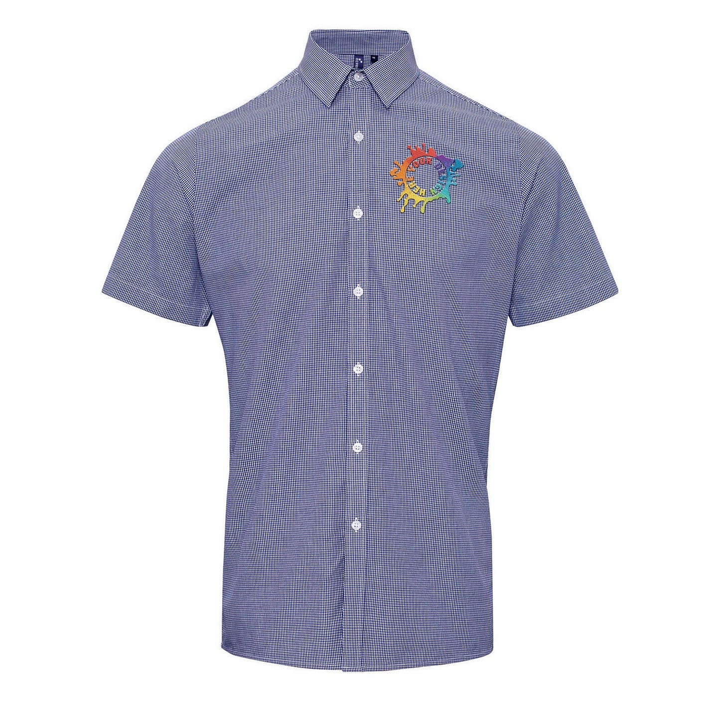 Artisan Collection by Reprime Men's Microcheck Gingham Short-Sleeve Cotton Shirt Embroidery - Mato & Hash