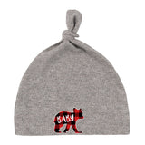 Baby Text in Buffalo Plaid Bear - Baby Hat w/ Adjustable Top Knot - Mato & Hash
