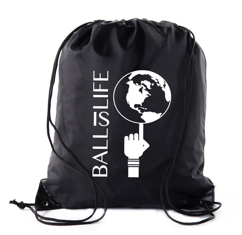 Ball Is Life + Spinning Globe Polyester Drawstring Bag
