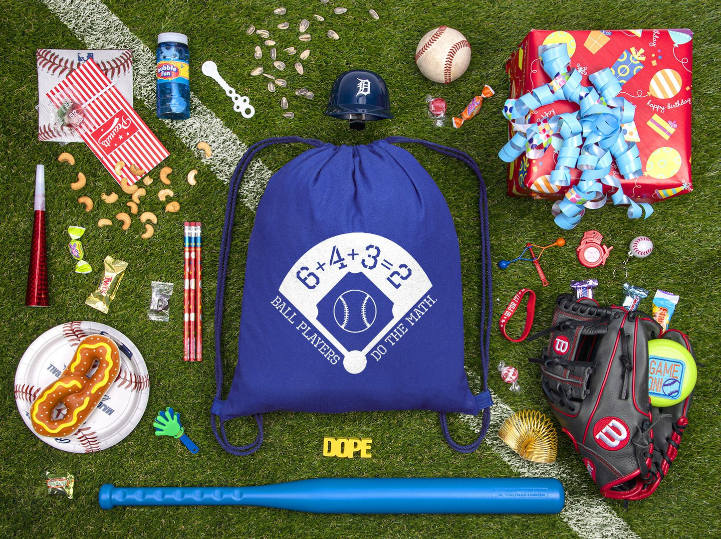 Ball Players Do the Math Baseball Cotton Drawstring Bag