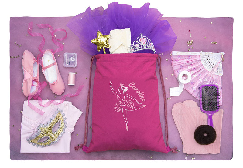 Ballerina Développé Custom Name Cotton Drawstring Bag