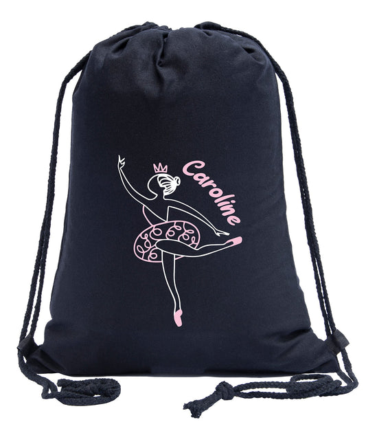 Ballerina Développé Custom Name Cotton Drawstring Bag