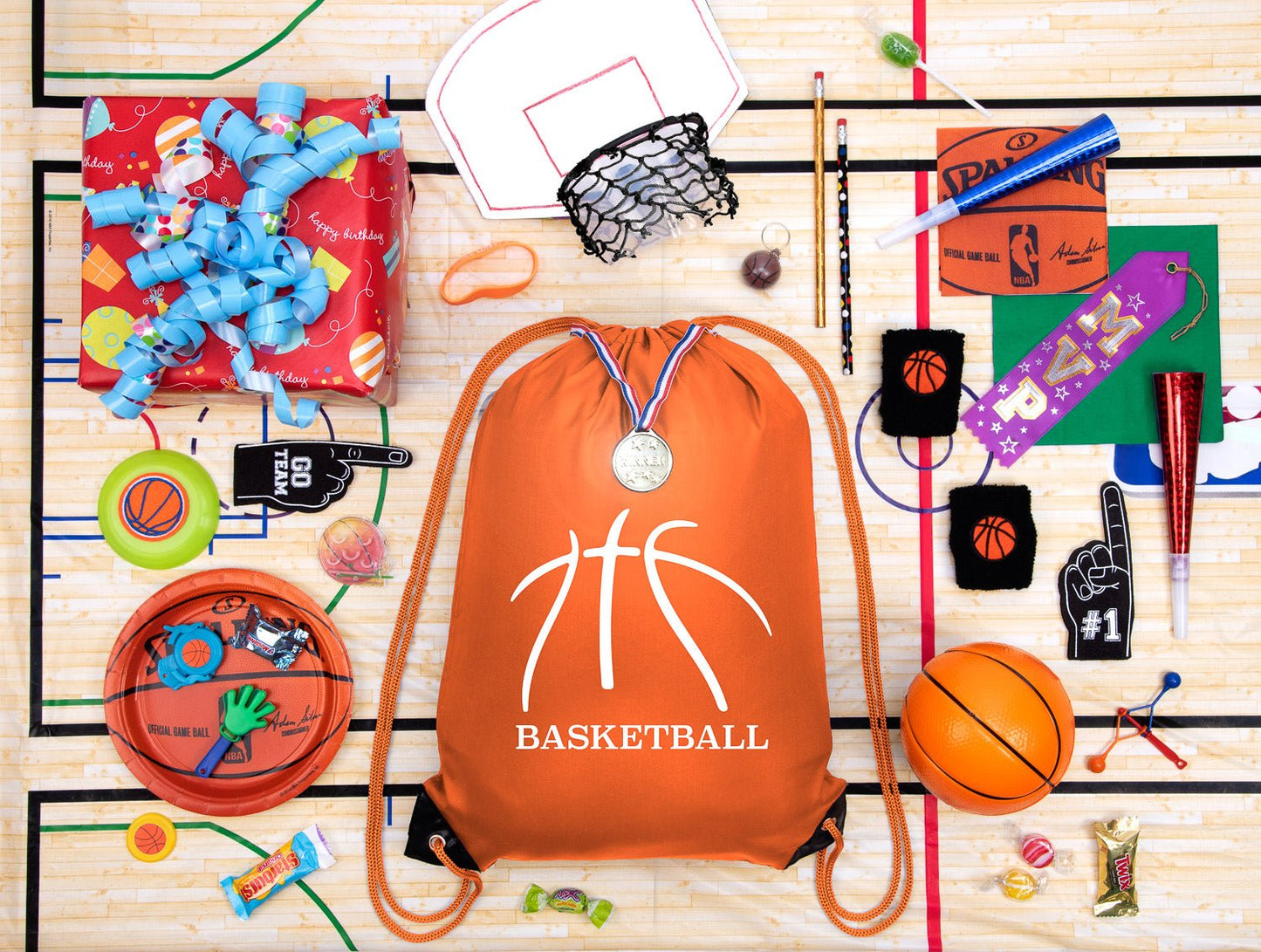 Accessory - Mato & Hash Basketball Drawstring Bags With 3,6, And 10 Pack Bulk Options - Outline