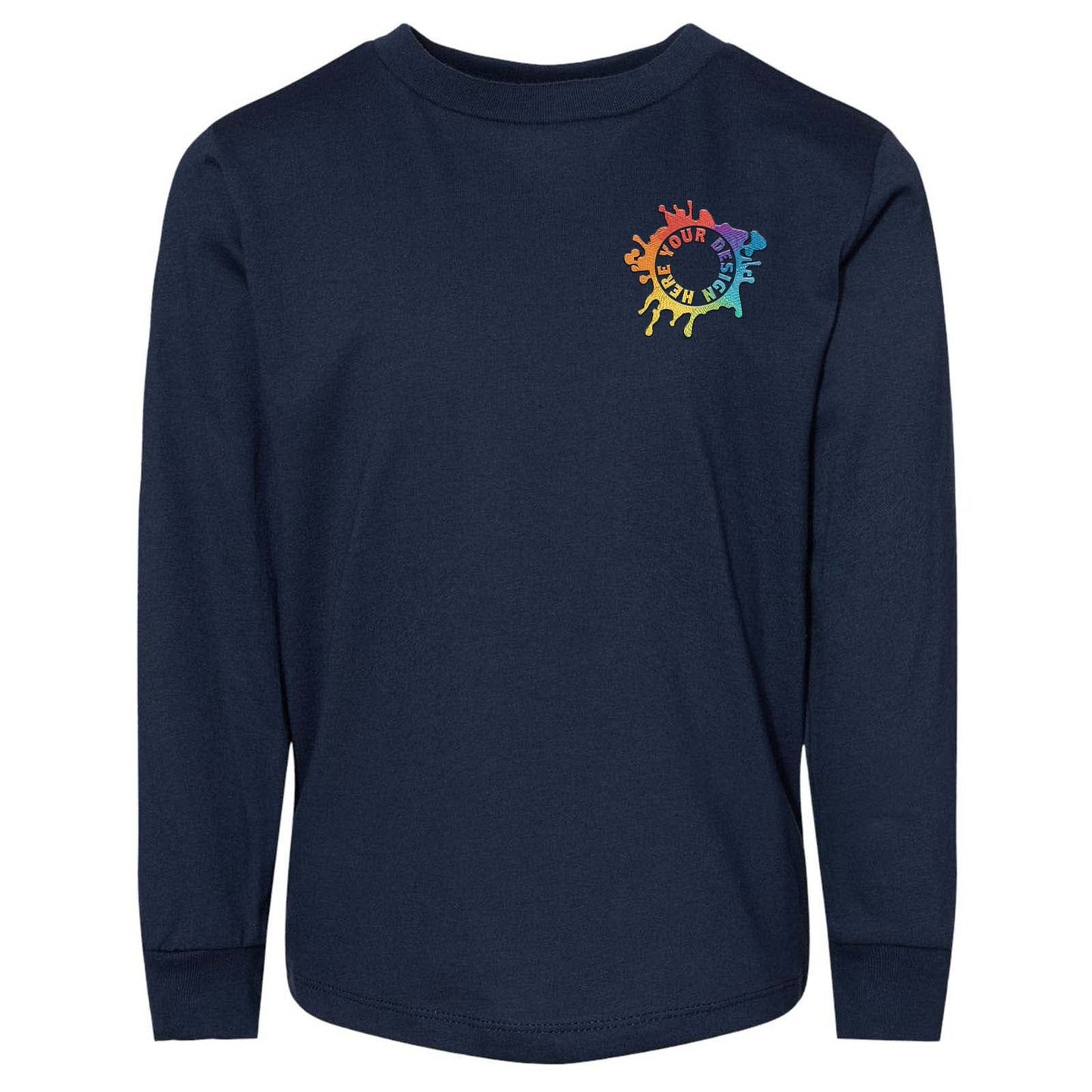 Bella + Canvas Toddler Unisex 100% Cotton Long Sleeve T-Shirt Embroidery
