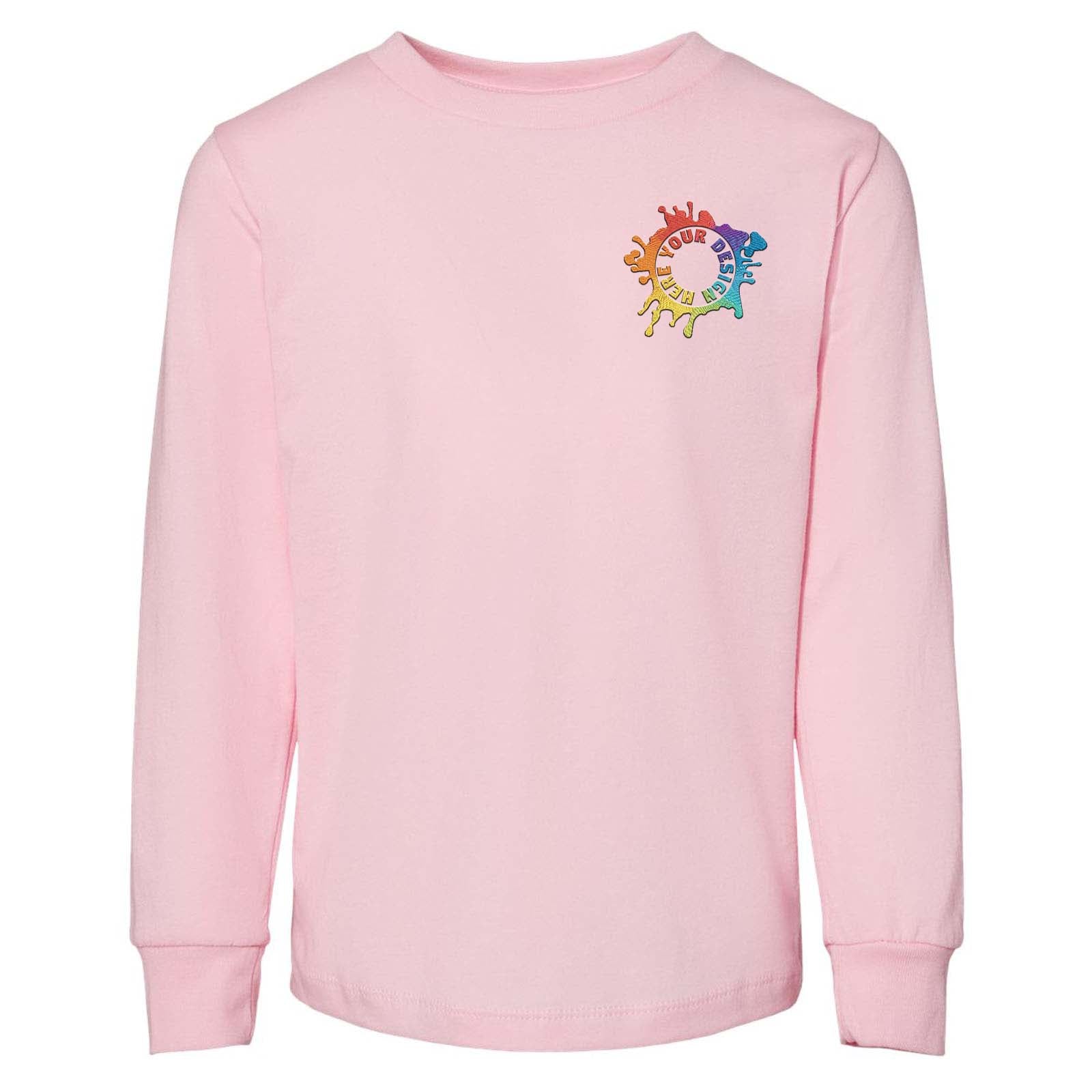 Bella + Canvas Toddler Unisex 100% Cotton Long Sleeve T-Shirt Embroidery
