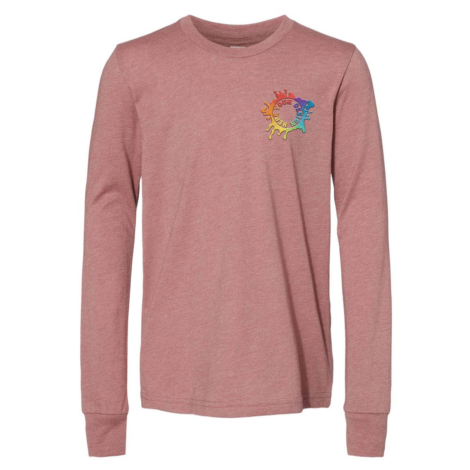 Bella + Canvas Youth Unisex 100% Cotton Long Sleeve T-Shirt Embroidery - Mato & Hash