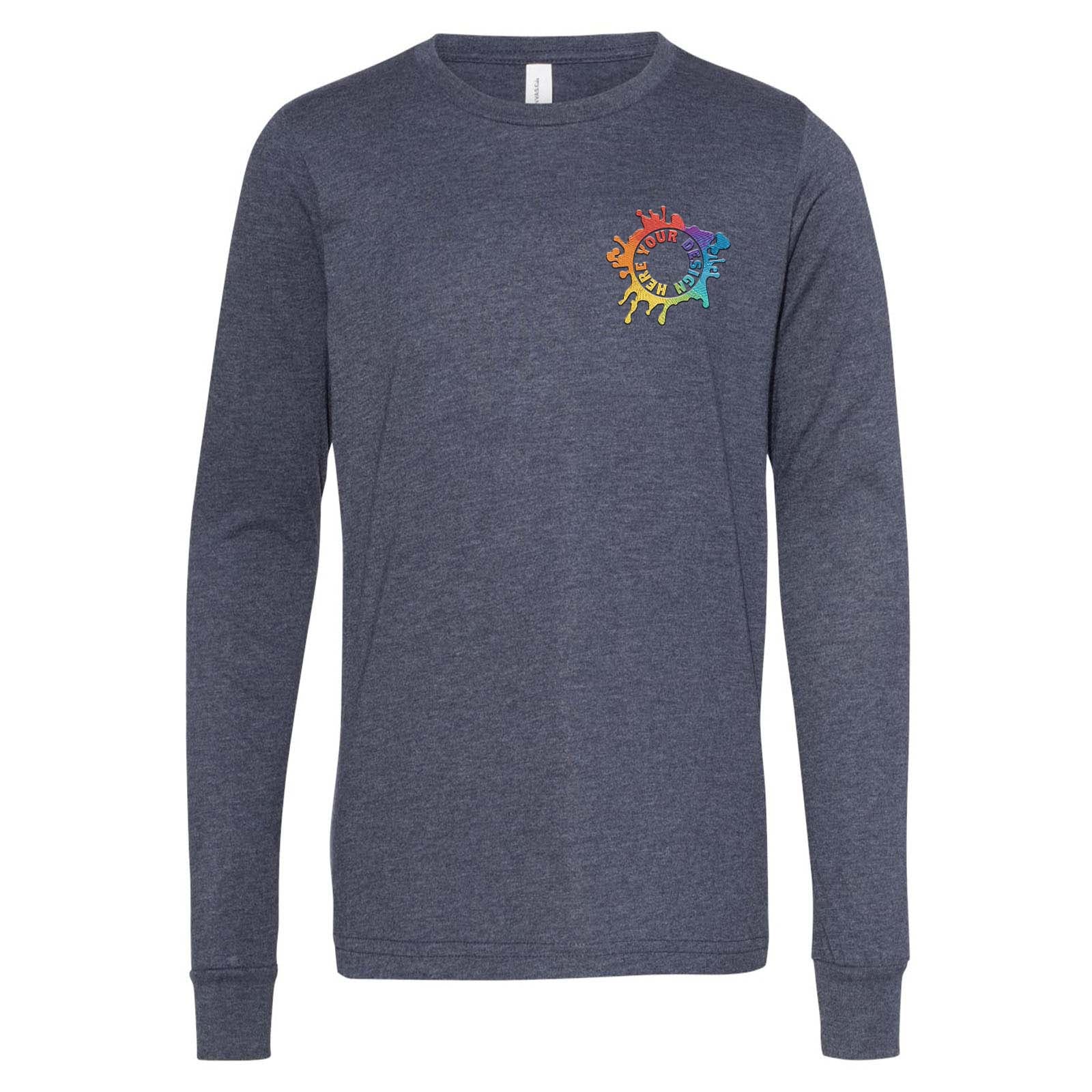 Bella + Canvas Youth Unisex 100% Cotton Long Sleeve T-Shirt Embroidery - Mato & Hash