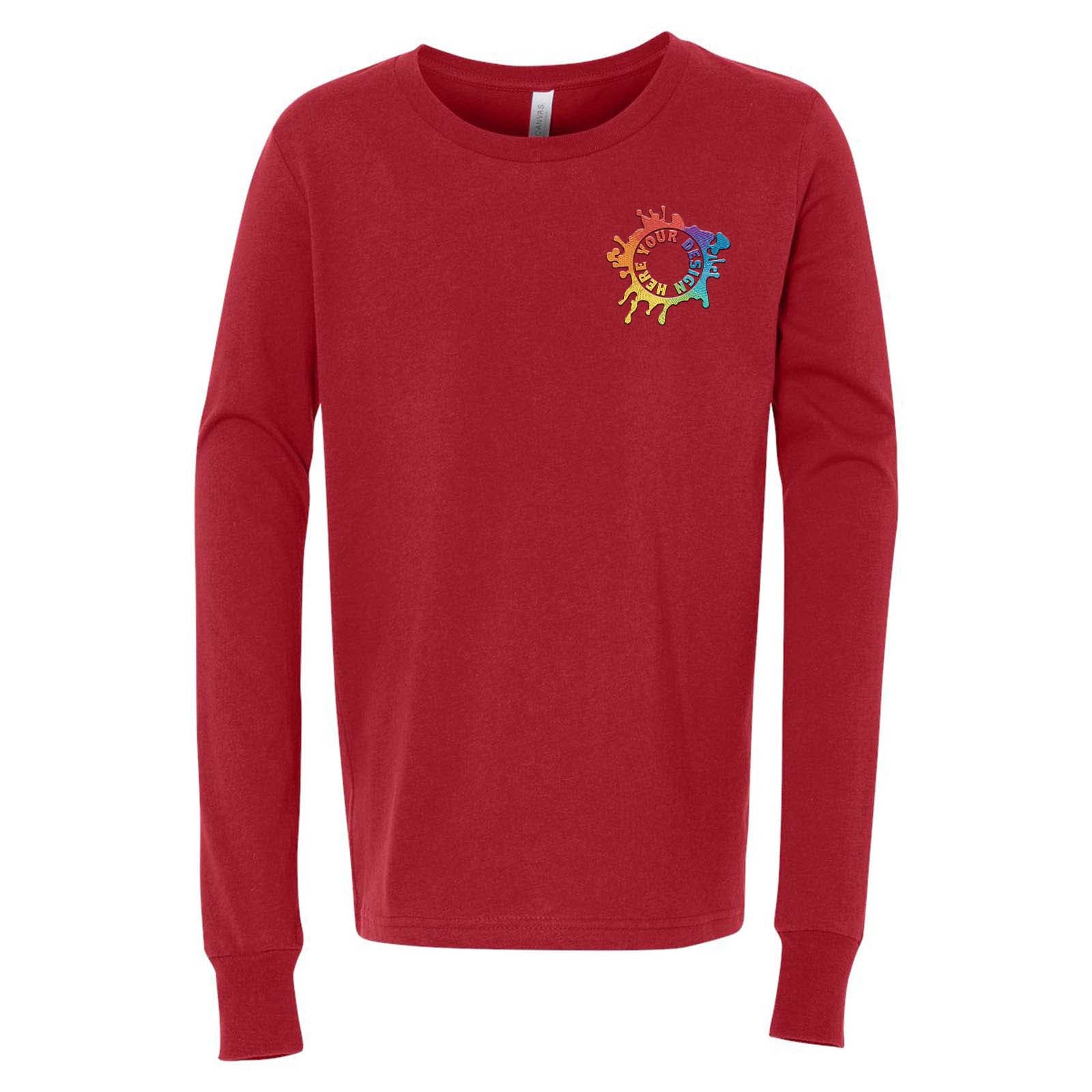 Bella + Canvas Youth Unisex 100% Cotton Long Sleeve T-Shirt Embroidery - Mato & Hash