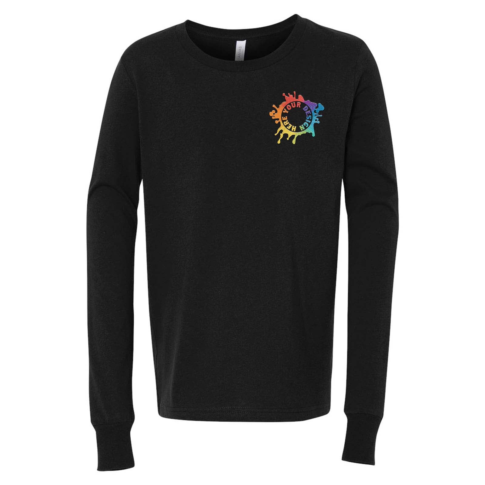 Bella + Canvas Youth Unisex 100% Cotton Long Sleeve T-Shirt Embroidery - Mato & Hash