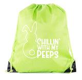 Chillin' With My Peeps Easter Polyester Drawstring Bag - Mato & Hash