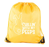 Chillin' With My Peeps Easter Polyester Drawstring Bag