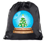 Christmas Snow Globe + Custom Name Family Reunion Polyester Drawstring Bag