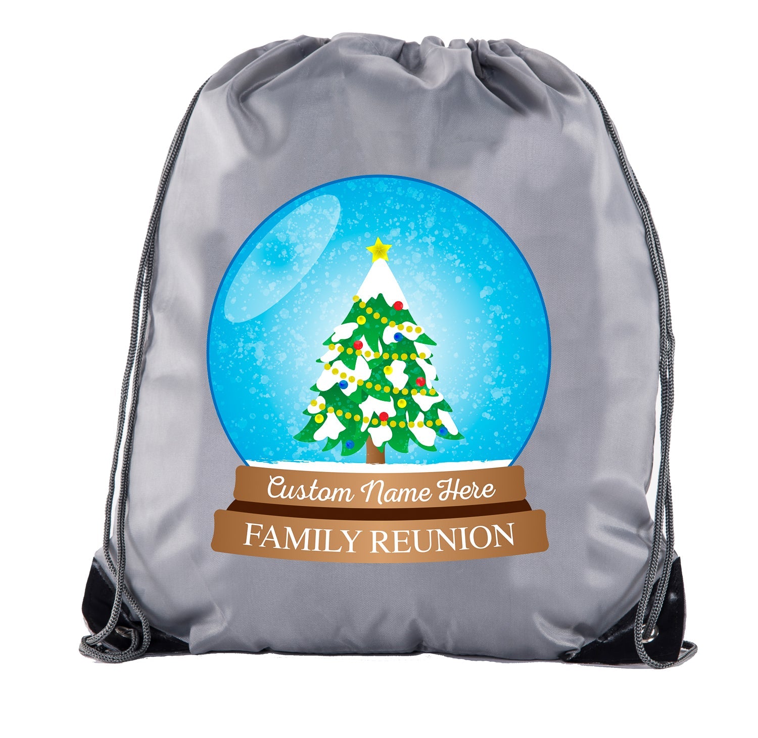 Christmas Snow Globe + Custom Name Family Reunion Polyester Drawstring Bag - Mato & Hash