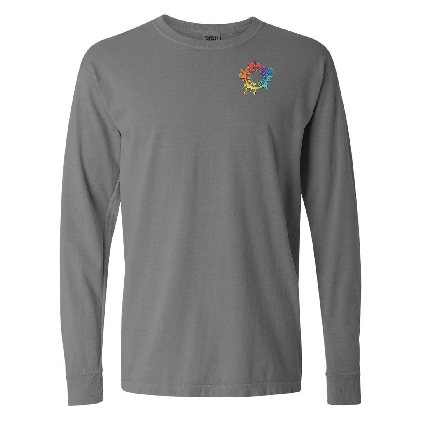Comfort Colors Garment Dyed Heavyweight Men's 100% Cotton Long Sleeve T-Shirt Embroidery - Mato & Hash