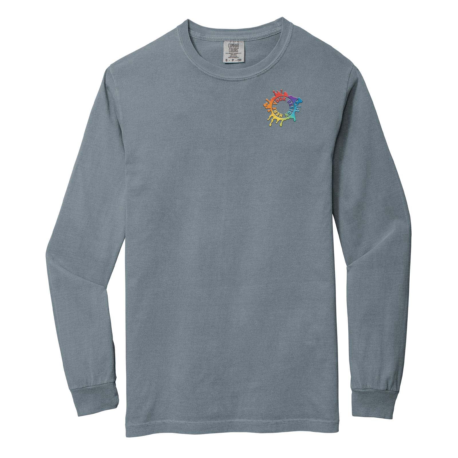 Comfort Colors Garment Dyed Heavyweight Men's 100% Cotton Long Sleeve T-Shirt Embroidery - Mato & Hash
