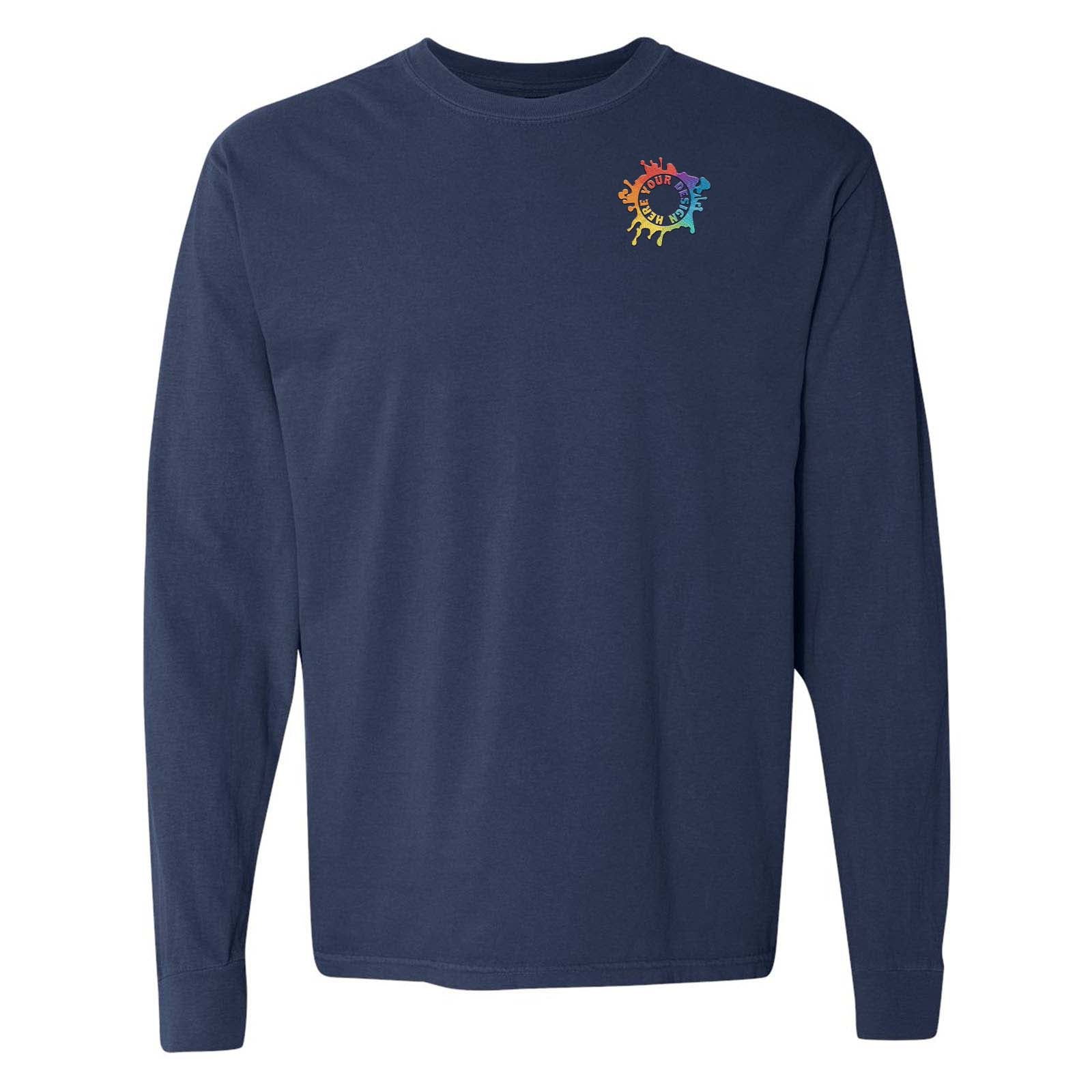Comfort Colors Garment Dyed Heavyweight Men's 100% Cotton Long Sleeve T-Shirt Embroidery - Mato & Hash