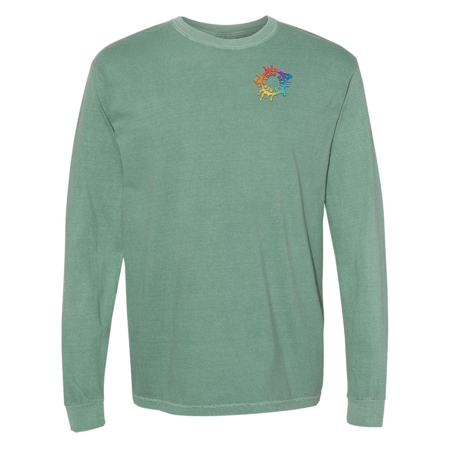 Comfort Colors Garment Dyed Heavyweight Men's 100% Cotton Long Sleeve T-Shirt Embroidery - Mato & Hash