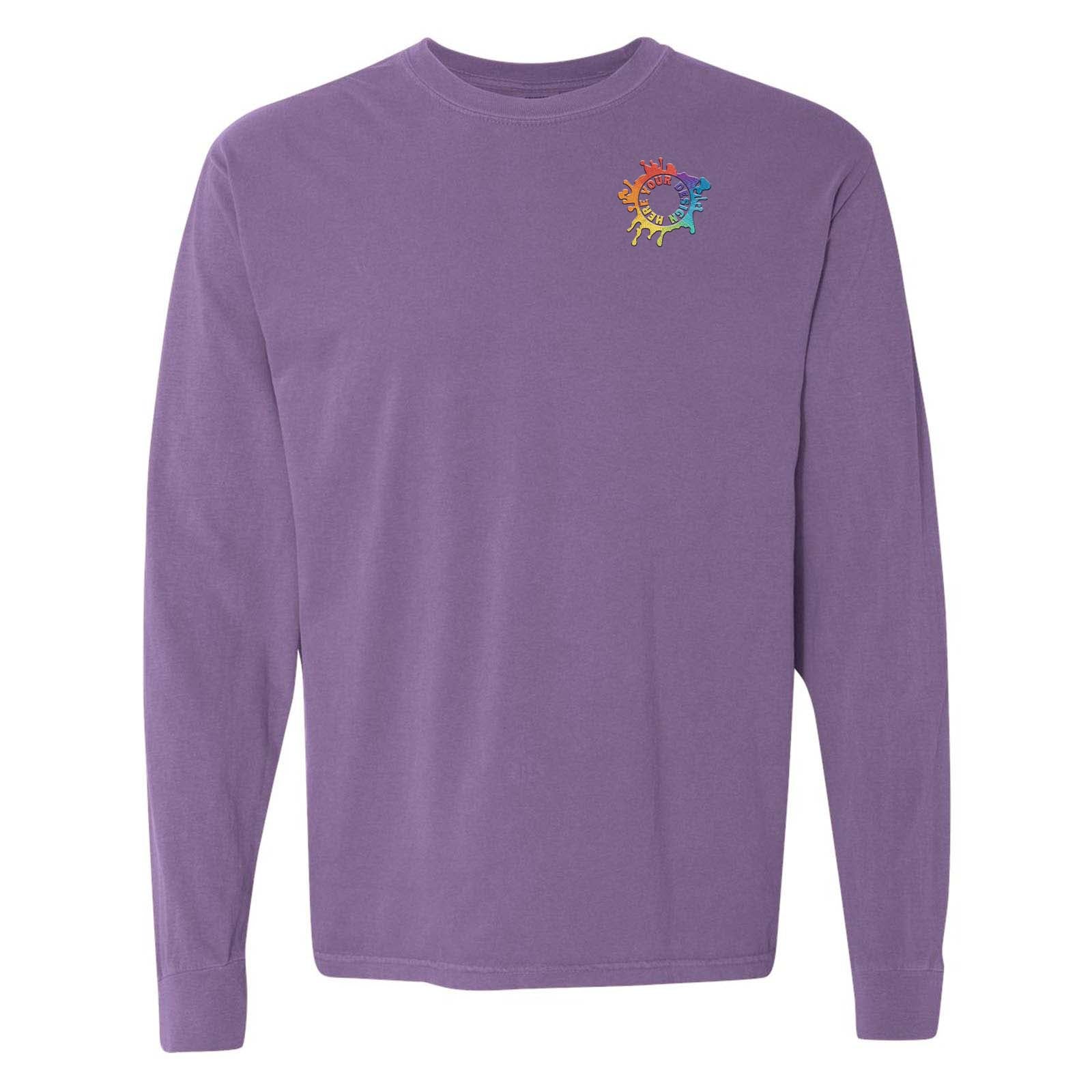Comfort Colors Garment Dyed Heavyweight Men's 100% Cotton Long Sleeve T-Shirt Embroidery - Mato & Hash