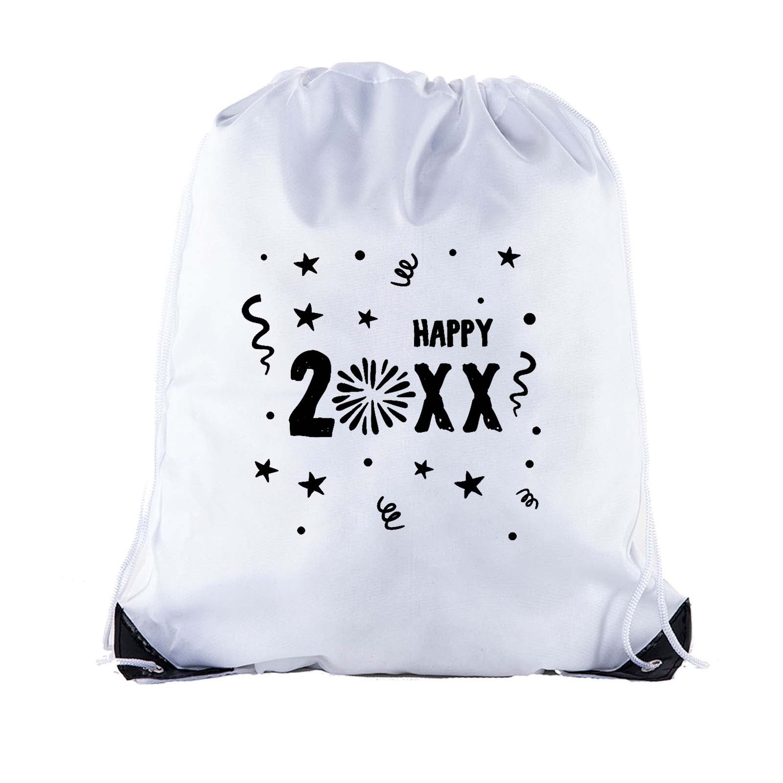 Confetti & Stars Happy Custom New Year Polyester Drawstring Bag - Mato & Hash