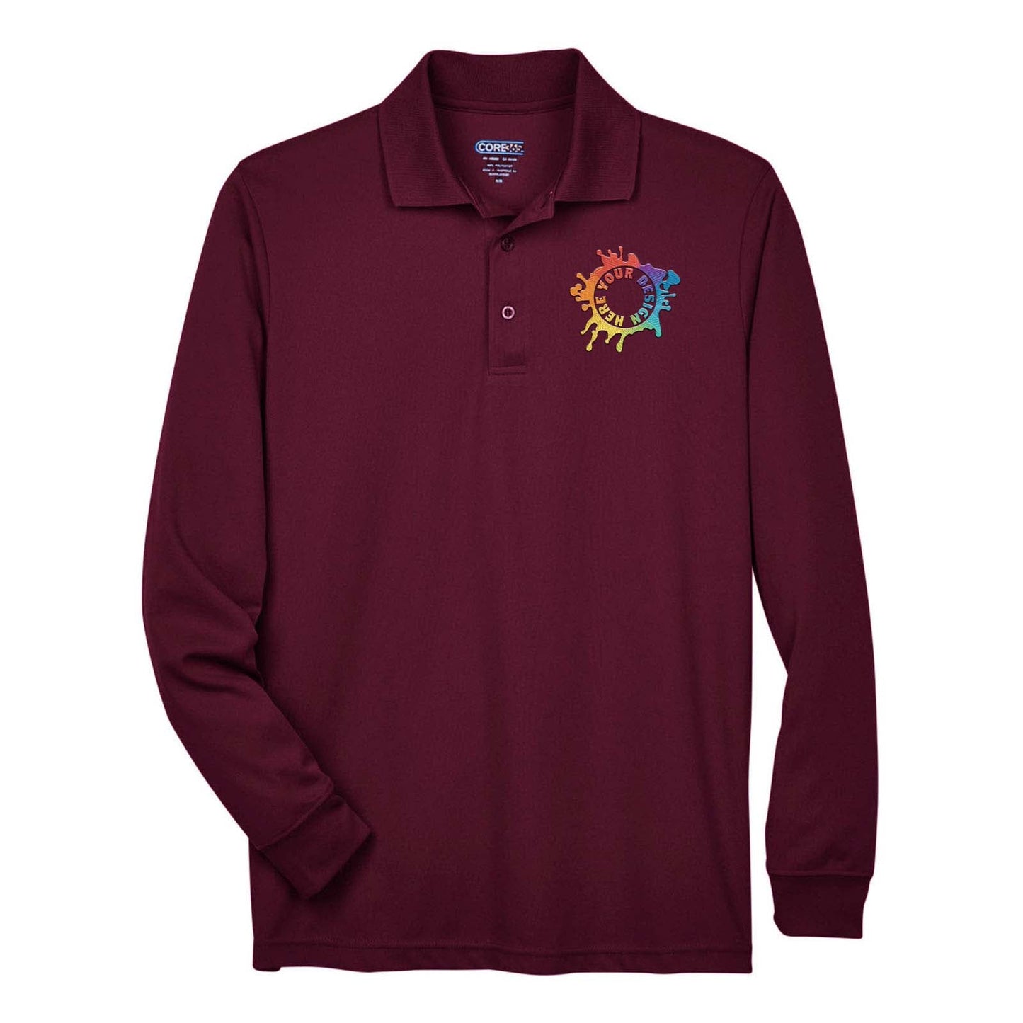 Core365 Men's Pinnacle Performance Polyester Long Sleeve Piqué Polo T-Shirt Embroidery - Mato & Hash