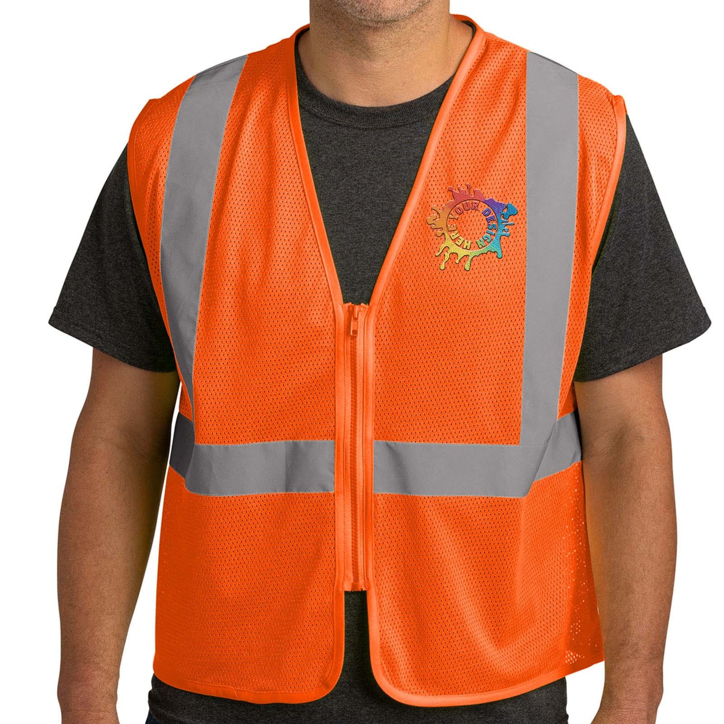 CornerStone® ANSI 107 Class 2 Economy Mesh Zippered Vest Embroidery - Mato & Hash