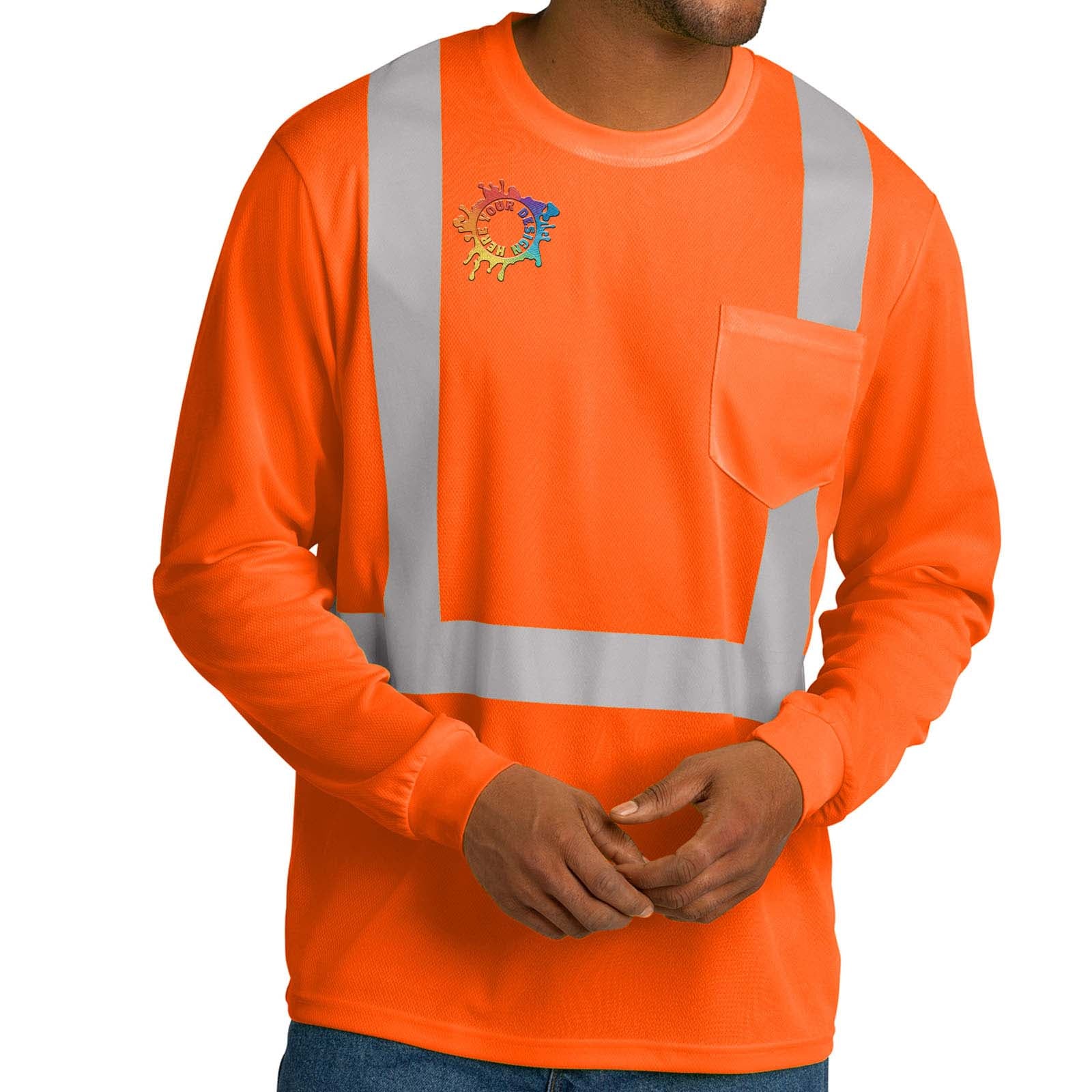 CornerStone® ANSI 107 Class 2 Mesh Long Sleeve Tee Embroidery - Mato & Hash