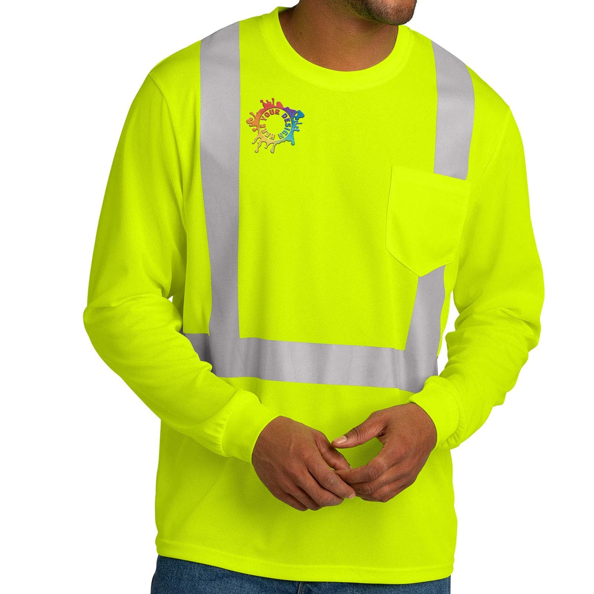 CornerStone® ANSI 107 Class 2 Mesh Long Sleeve Tee Embroidery - Mato & Hash