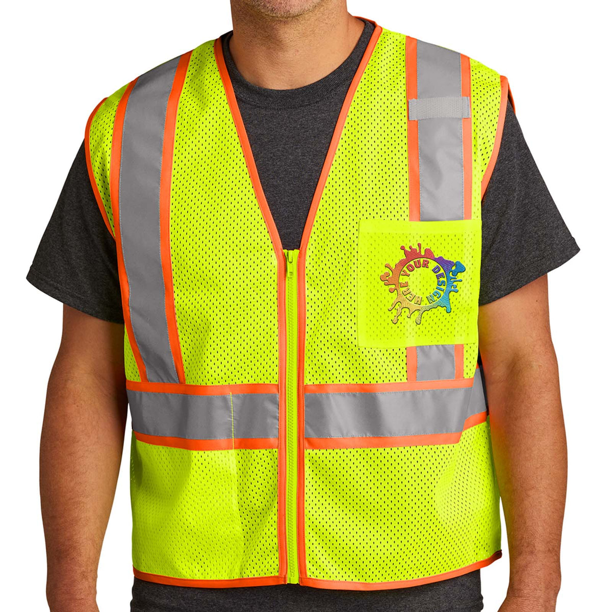 CornerStone® ANSI 107 Class 2 Mesh Zippered Two-Tone Vest Embroidery - Mato & Hash