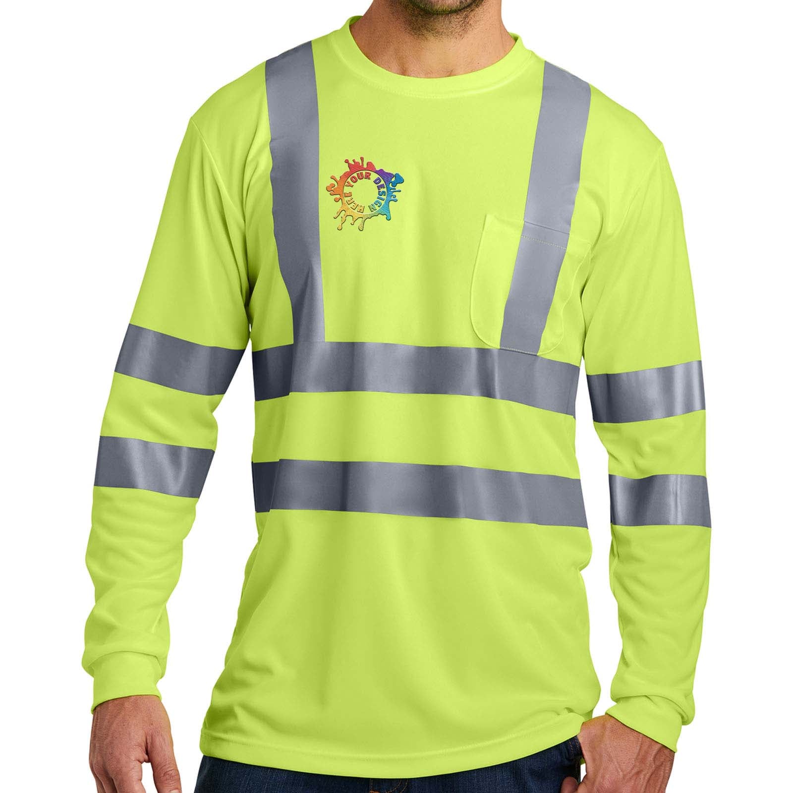 CornerStone® - ANSI 107 Class 3 Long Sleeve Snag-Resistant Reflective T-Shirt Embroidery - Mato & Hash