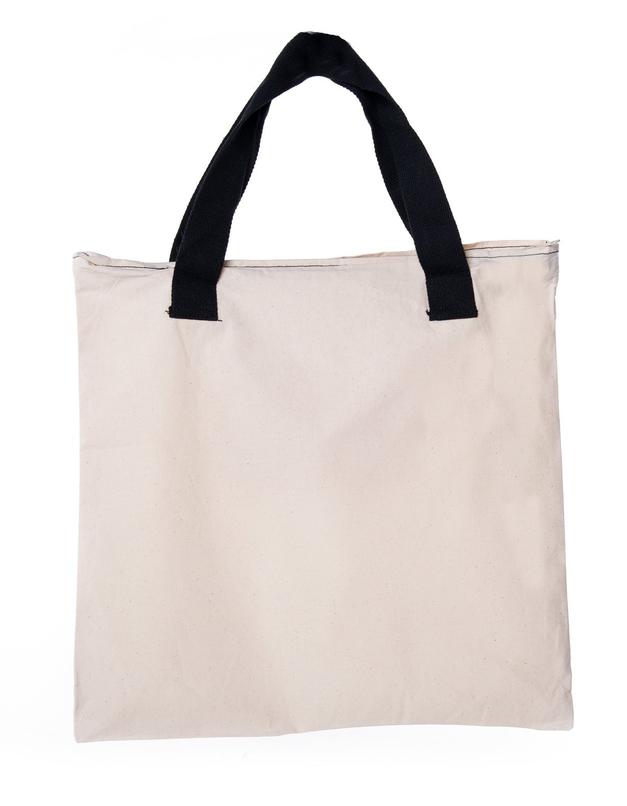 Black Canvas Tote Bag With Zipper, Natural 100% Cotton Black Blank