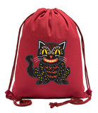 Creepy Black Cat Cotton Halloween Drawstring Bag
