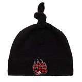 Cub Text in Buffalo Plaid Paw Print Baby Hat w/ Adjustable Top Knot