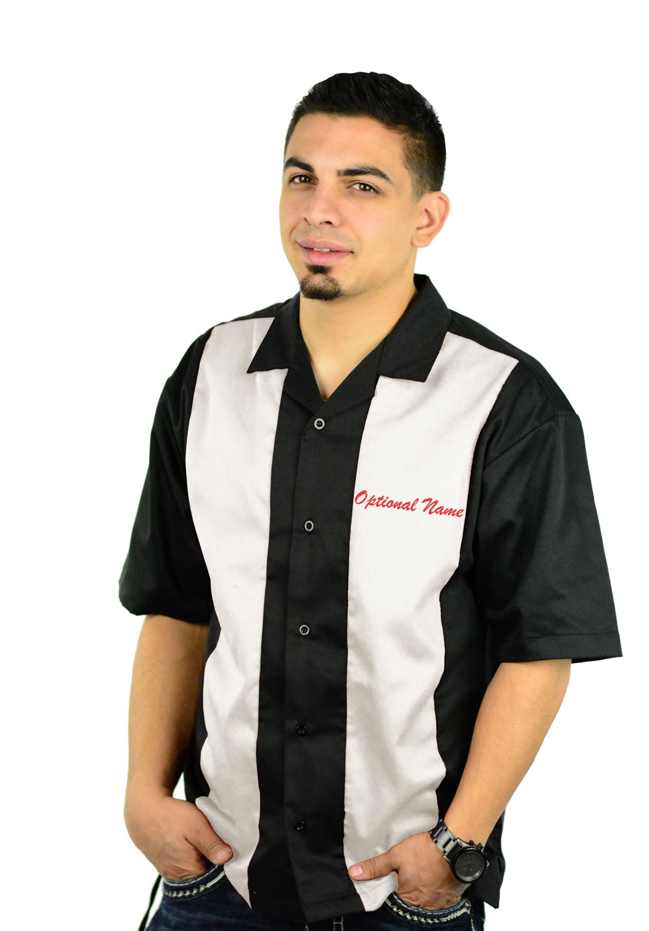 dress bowling shirts Black Suiting Zip Bowling Shirt