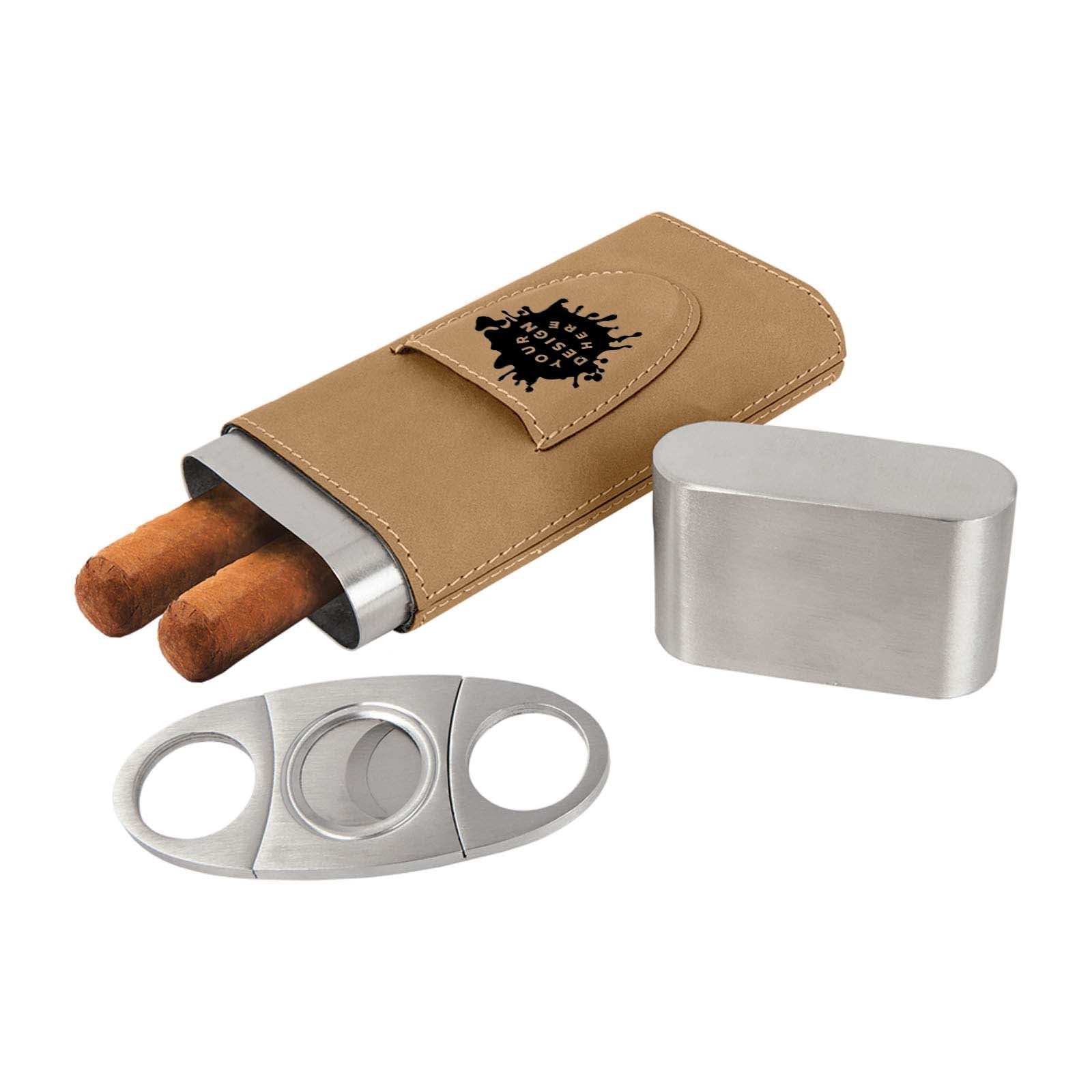 Custom-Engraved Laserable Leatherette Cigar Case with Cutter - Mato & Hash