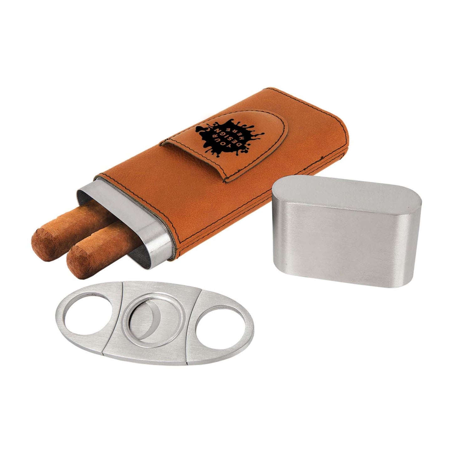 Custom-Engraved Laserable Leatherette Cigar Case with Cutter - Mato & Hash