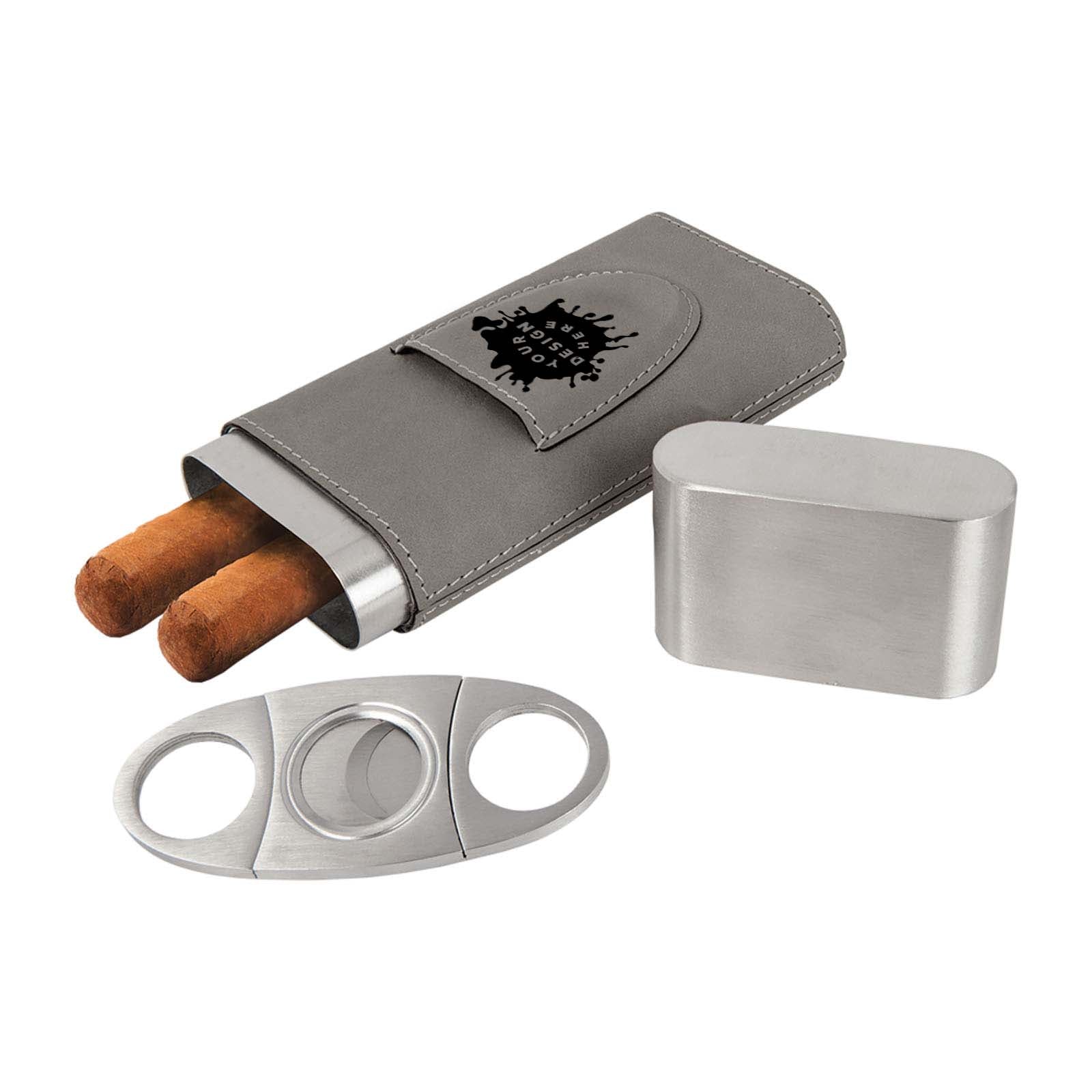 Custom-Engraved Laserable Leatherette Cigar Case with Cutter - Mato & Hash