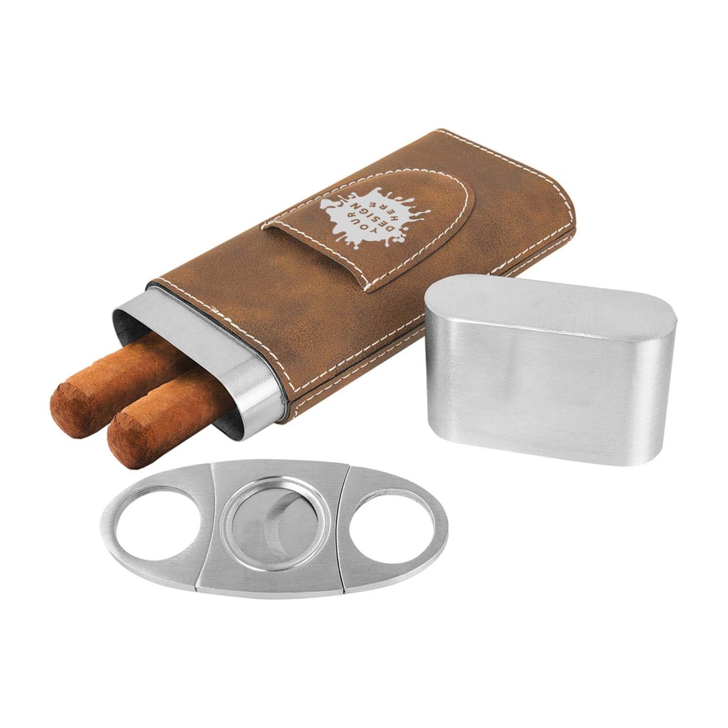 Custom-Engraved Laserable Leatherette Cigar Case with Cutter - Mato & Hash