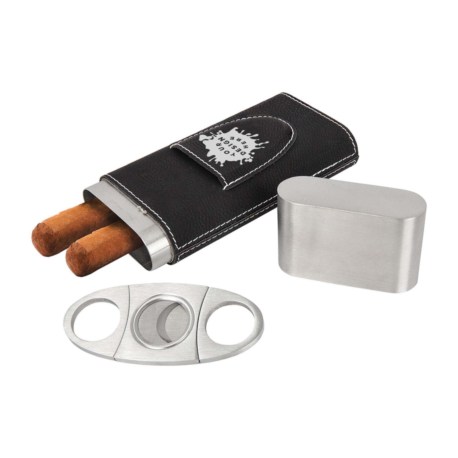 Custom-Engraved Laserable Leatherette Cigar Case with Cutter - Mato & Hash