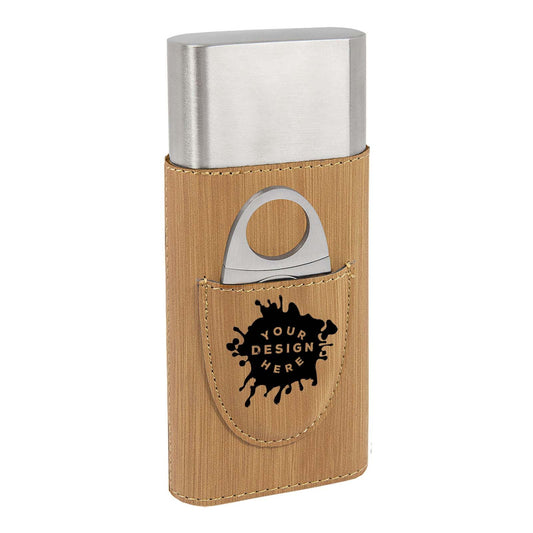 Custom-Engraved Laserable Leatherette Cigar Case with Cutter - Mato & Hash