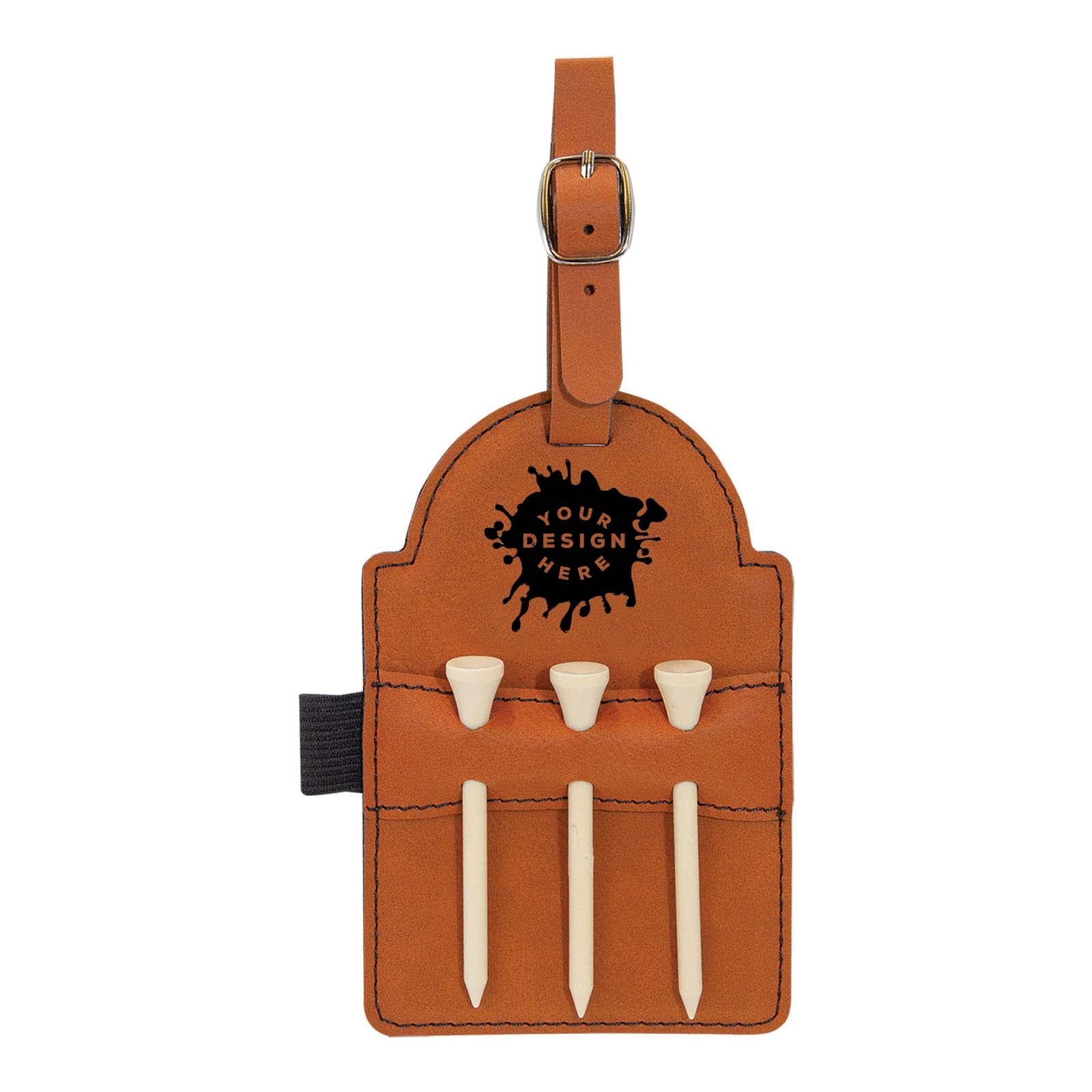 Custom-Engraved Laserable Leatherette Golf Bag Tag with 3 Wooden Tees - Mato & Hash