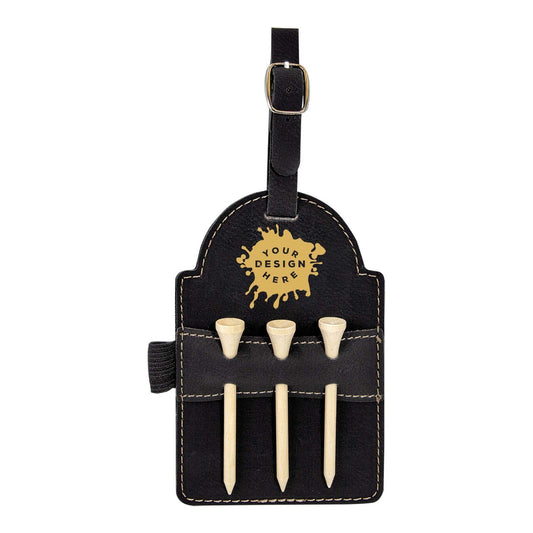Custom-Engraved Laserable Leatherette Golf Bag Tag with 3 Wooden Tees - Mato & Hash
