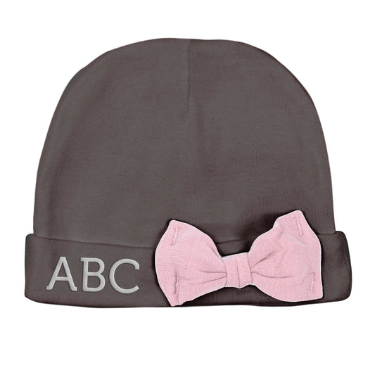 Custom Initials - Embroidered Baby Hat w/ Contrasting Bow - Mato & Hash