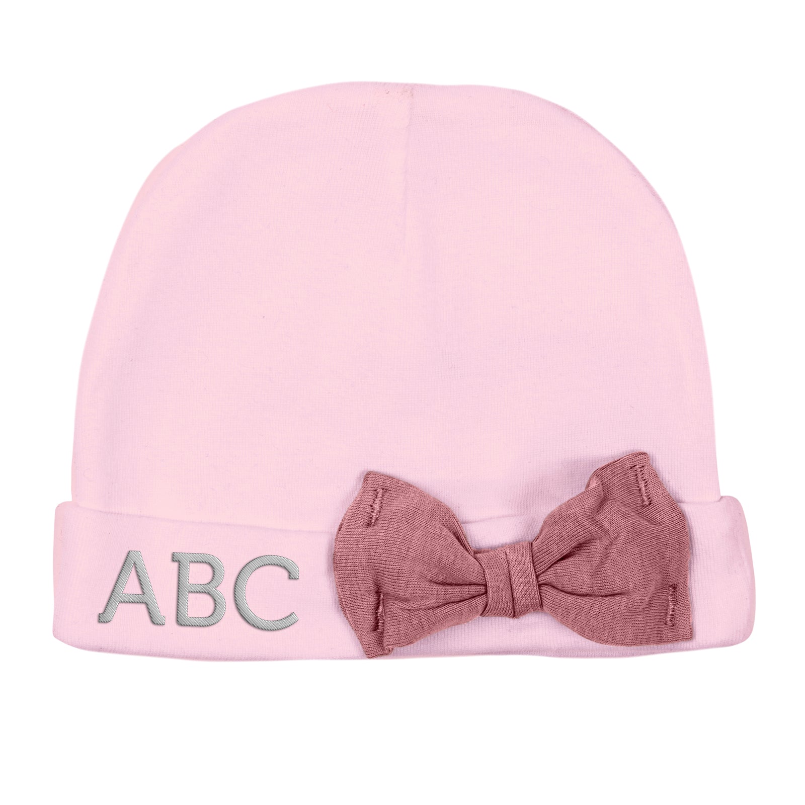 Custom Initials - Embroidered Baby Hat w/ Contrasting Bow - Mato & Hash