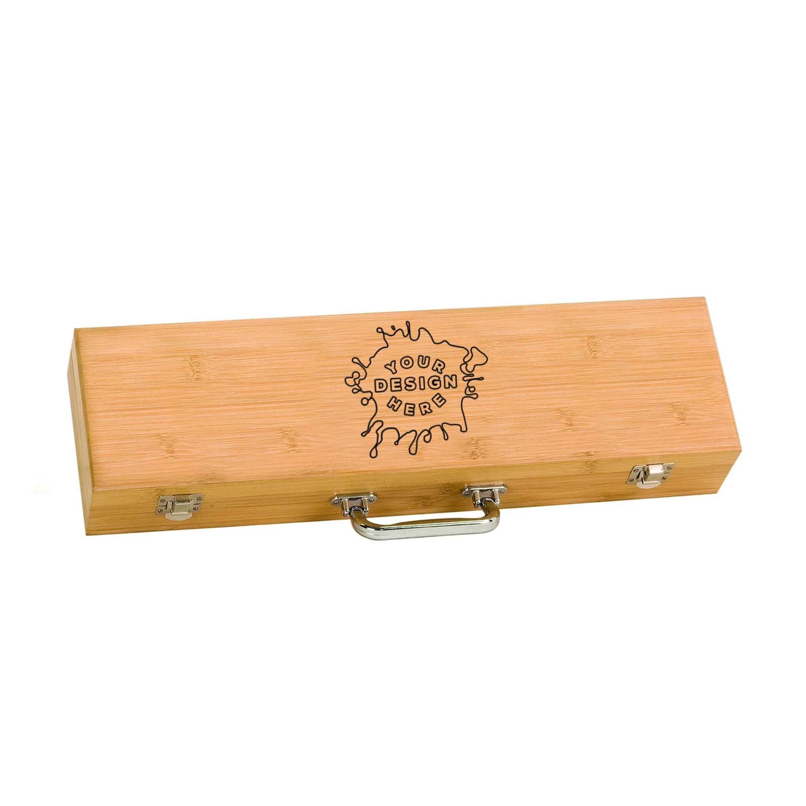 Custom Laser Engraved 3-Piece Bamboo BBQ Set in Bamboo Case - Mato & Hash