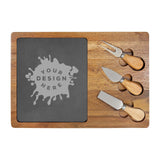 Custom Laser Engraved Acacia Wood Slate Rectangle Cheese Set with Three Tools - Mato & Hash