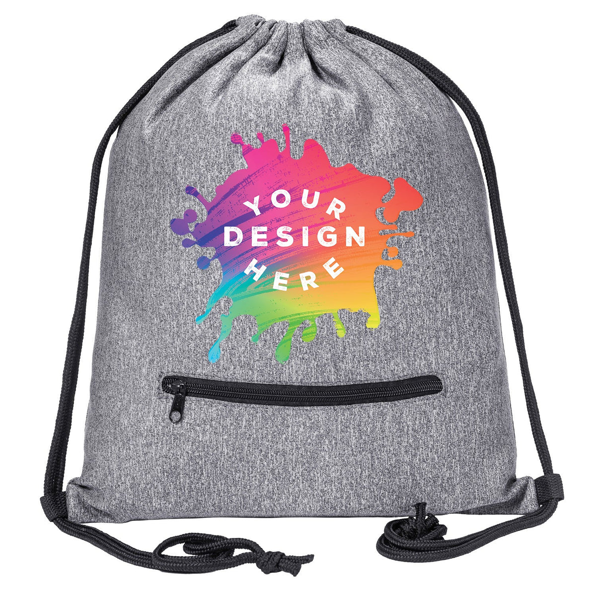 Custom Mélange Drawstring Gym Bag With Zipper Pocket - Mato & Hash